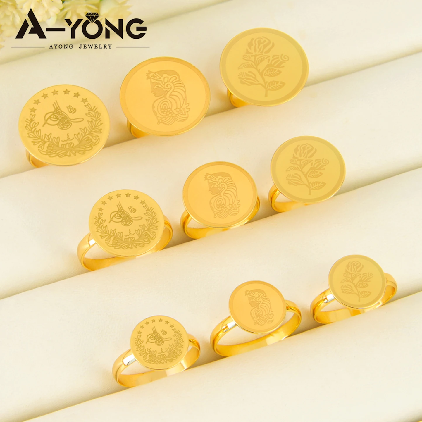 Nigeria Wedding Jewelry Rings 21k Gold Plated Arabic Muslim Coins Fashion Finger Ring Middle East Women Event Party Jewelrys