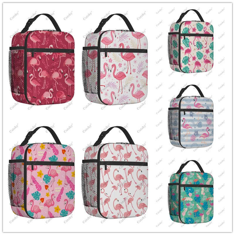 Flamingo Pattern Portable aluminum foil thickened insulated lunch bag meal bag printed waterproof insulated lunch tote bags