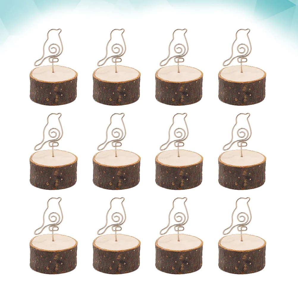 12Pcs Wooden Card Holder Clip For Desk Organizer Office Worker Cartoon Note Photo Wedding Decor Table Menu