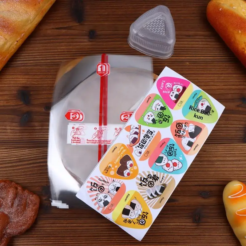 10-200Pcs Triangular Rice Ball Packaging Bag With Stickers Mold Nori Seaweed Onigiri Sushi Plastic Gift Bags Bento Accessories