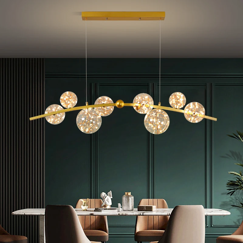 Nordic LED Pendant Lamp Clear Glass Ball Long Chandelier For Dining Room Bar Restaurant Coffee Shop Office Hanging Light