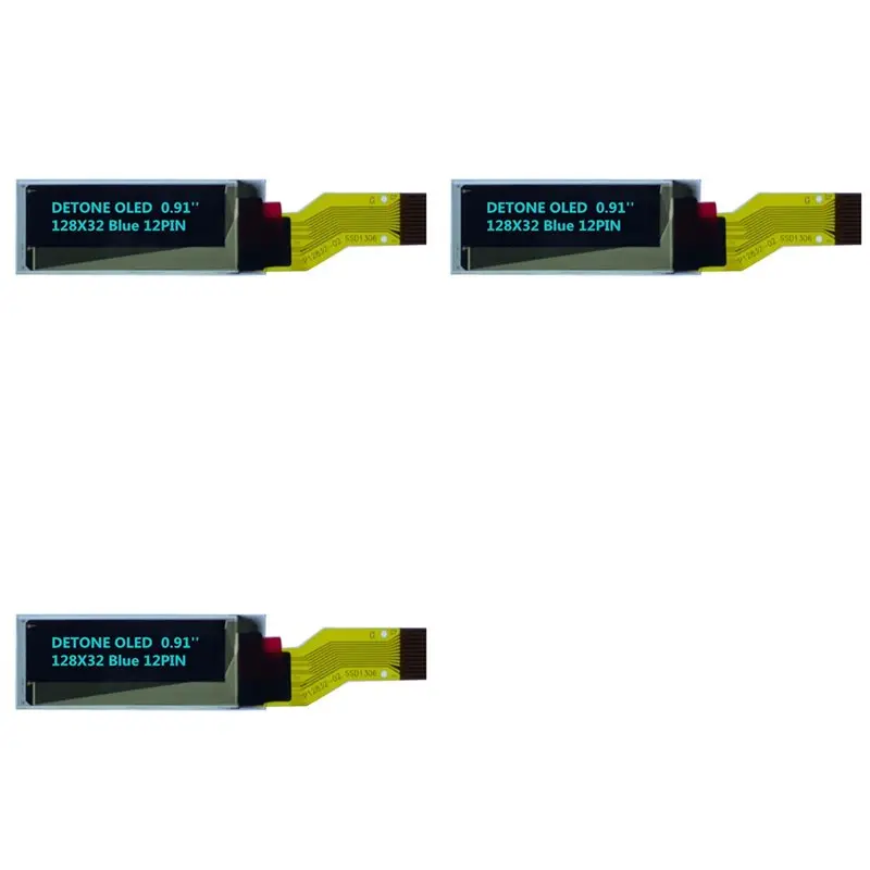 Y43A-3Pcs 0.91 Inch OLED Screen Blue Word 12Pin 128X32 Dot Matrix Screen Drive SSD-1306 Serial Port OLED Screen