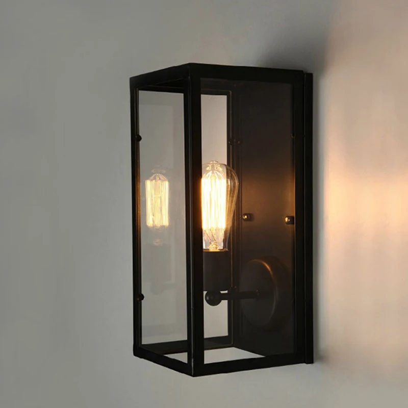 

Vintage E27 Loft LED Wall Lamp Balcony Stair Corridor bedroom Bedside Black Pub Restaurant Cafe Lamp Pandora Box Wall Sconce
