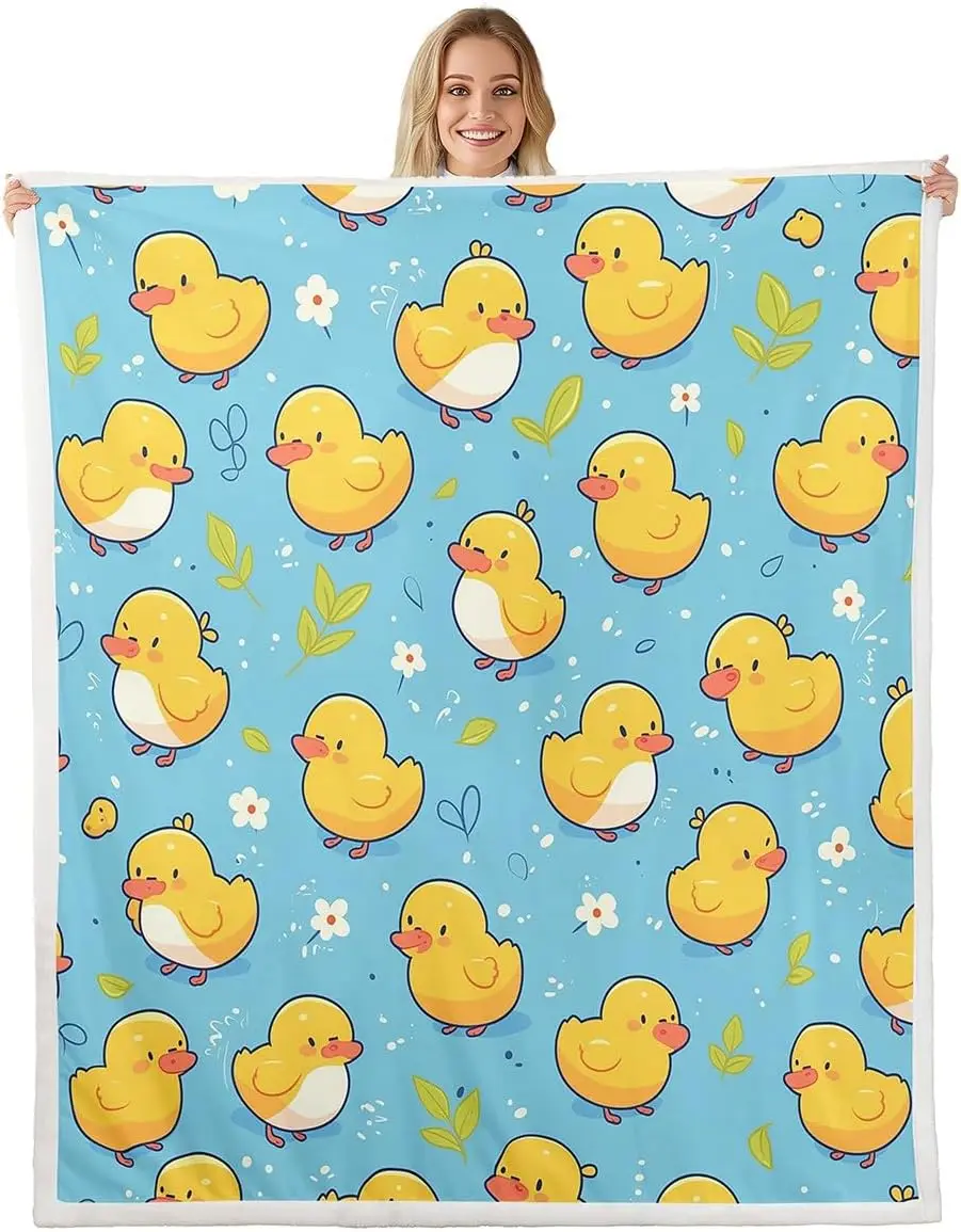 Cute yellow duck blanket baby animal print soft throw kids room decor nursery bedding playful cartoon design cozy cover