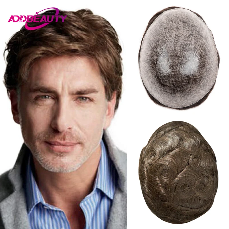 Man Wigs Thin Skin Men's Capillary Prosthesis Full PU 0.14cm Indian Human Hair Wigs With Knots Natural Human Hair System Toupee