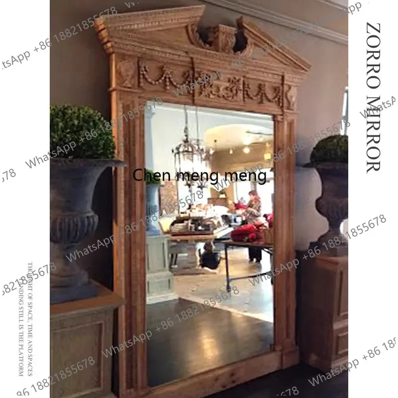 A139American carved full-body mirror retro floor mirror log Fengbei special-shaped full-length mirror