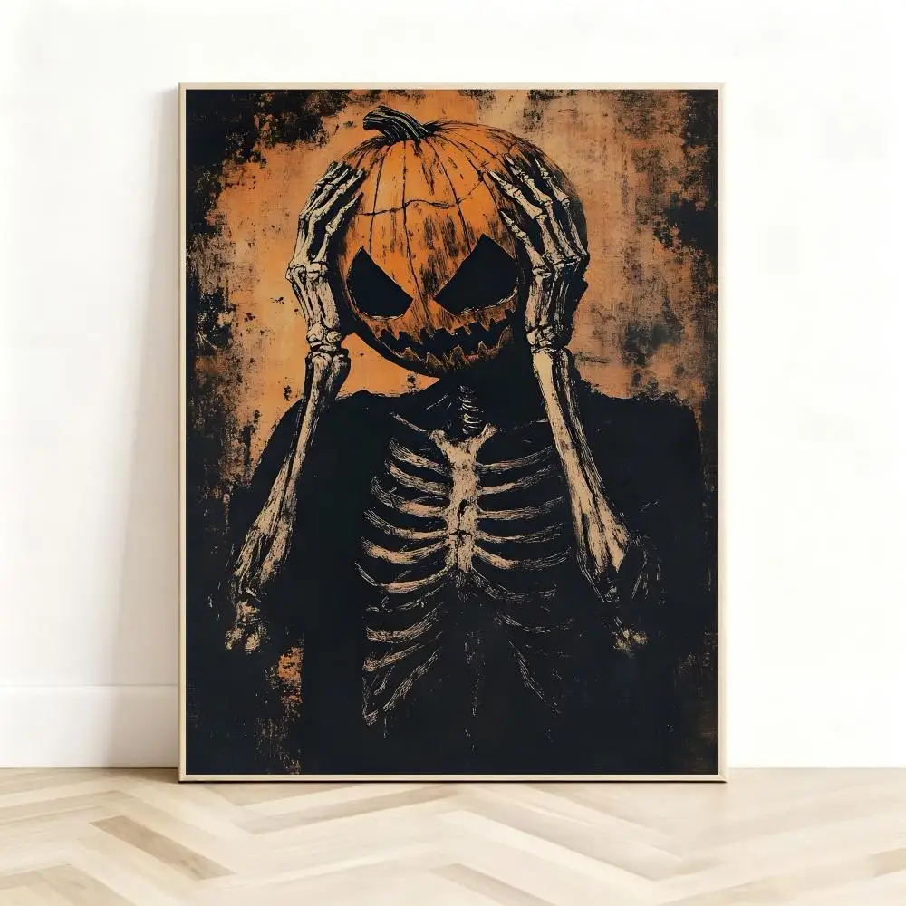 Vintage Ghost Art P-Pumpkin Head Ghost Poster Classic Self-Adhesive PP Wall Sticker for Living Room Bar Decor Gift