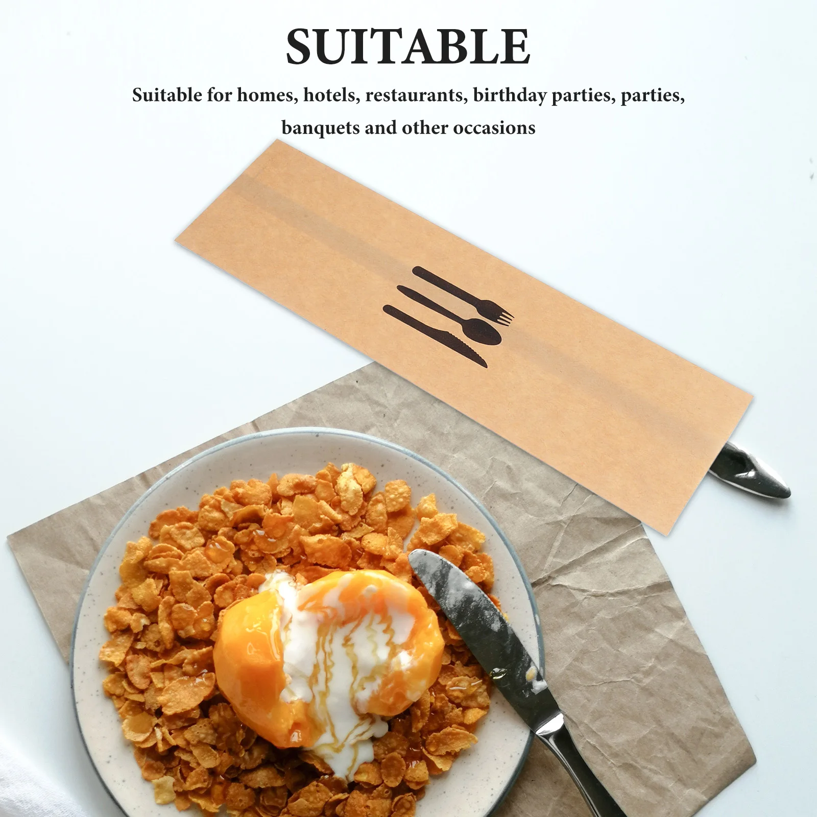 

100pcs Paper Cutlery Holder Disposable Utensil Bags Silverware Sleeves Party Wedding Hotel Banquet Dining Table Decor