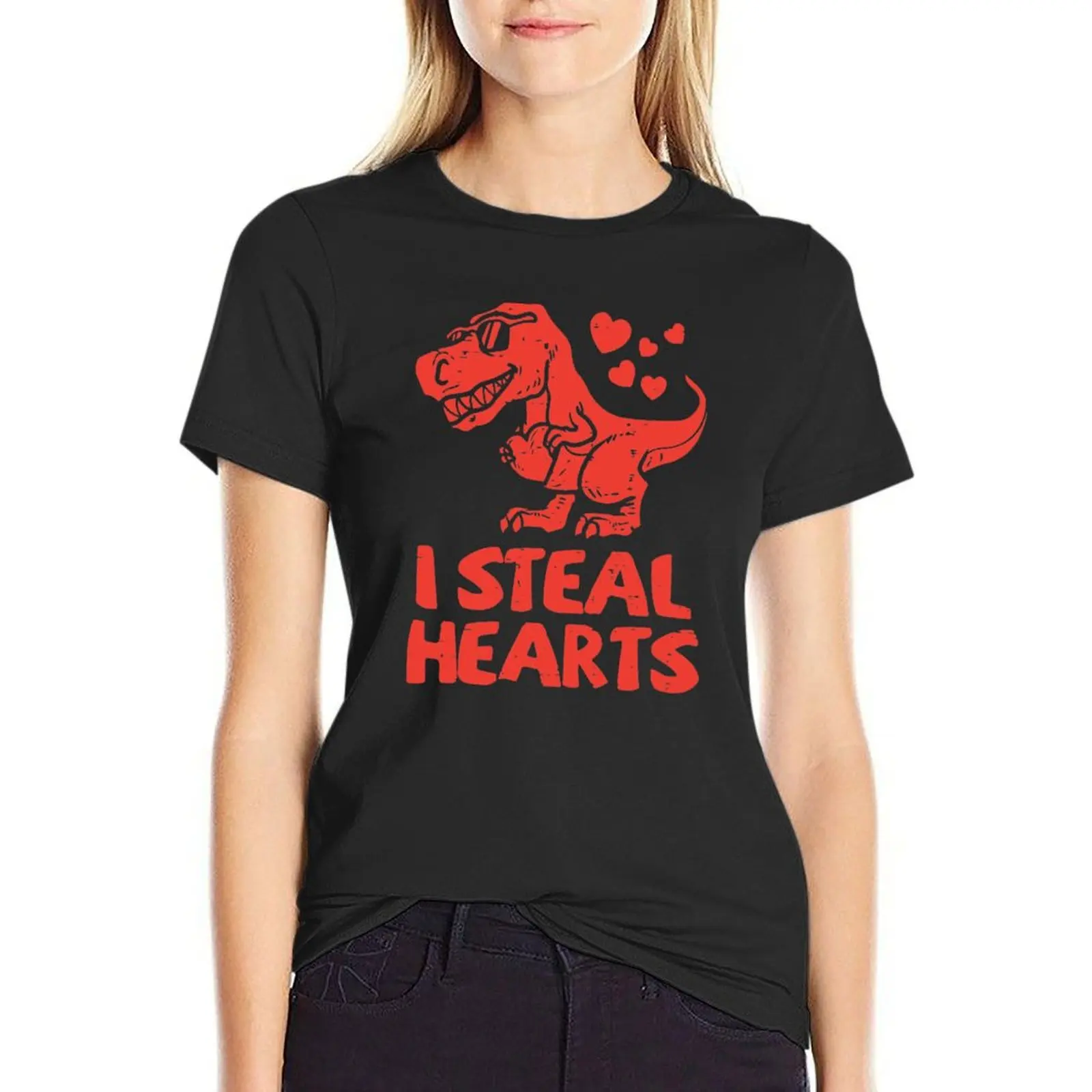 I Steal Hearts Dinosaur Funny Valentine Day T-Shirt plus sizes animal print shirt for girls black t-shirts for Women