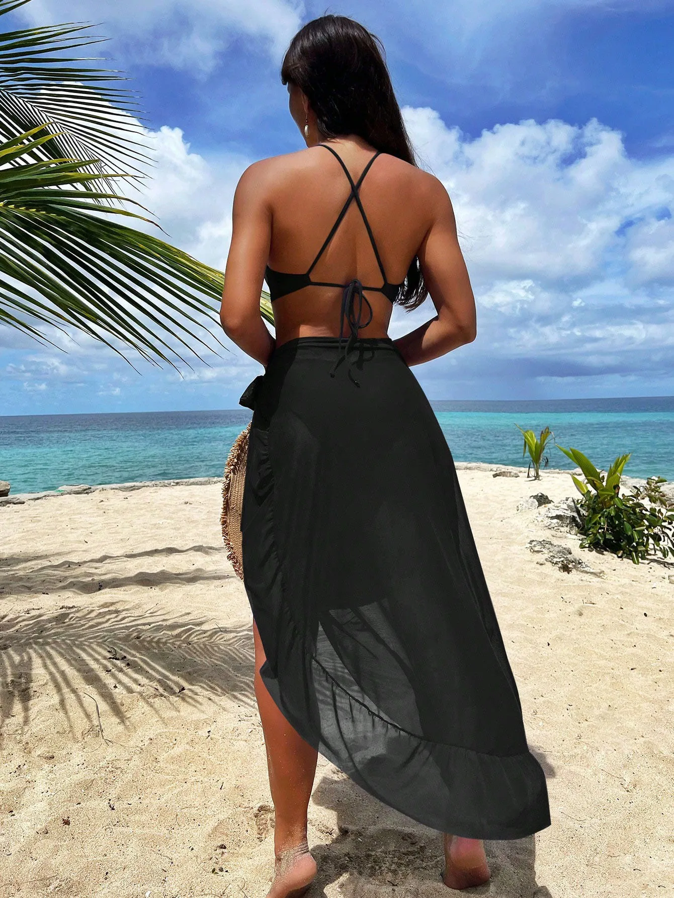 セクシーなホローアウトワンピース水着 レディース 無地 スキニーボディスーツ ビキニ バンドゥカバーアップ 2025 新作 ビーチバケーション ツーピースセット