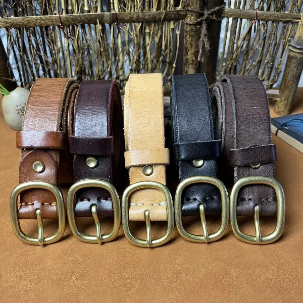 Cinturón jeans con capa para la cabeza cinturón retro de piel de vaca textura suave cinturón clásico con hebilla japonesa