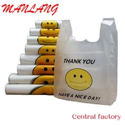 Custom  eco-friendly transparent supermarket carryout shopping t-shirt plastic bags roll