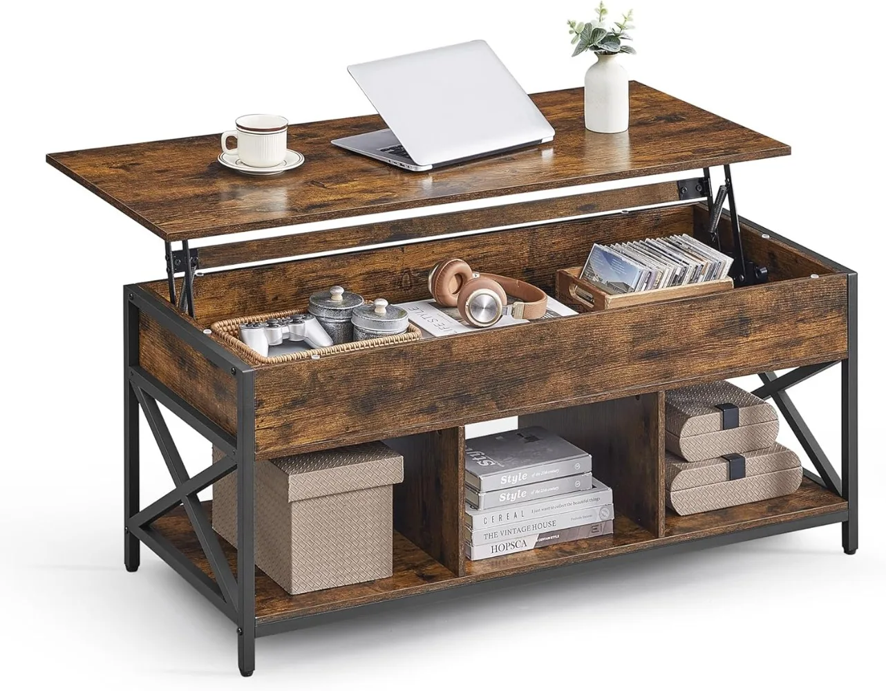 Lift Top Coffee Table, Lift Coffee Table with Storage Shelf, Hidden Compartments and Lifting Top, for Living Room, Office