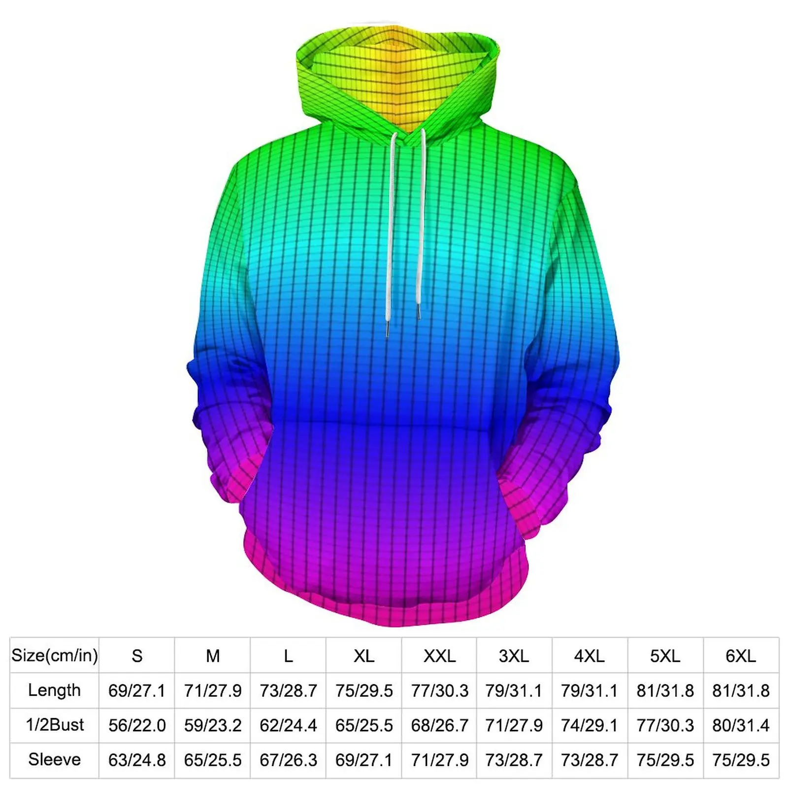 Ombre Shaded Casual Hoodies Rainbow Neon Cute Printed Loose Hoodie Spring Long-Sleeve Hip Hop Oversize Sweatshirts