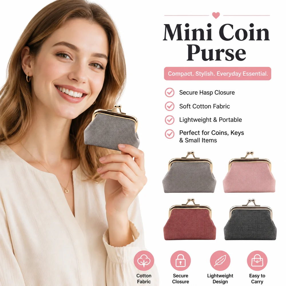 New Cotton Coin Purse Retro Plaid Multifunctional Cosmetic Bag Hasp Closure Small Wallet Everyday Use