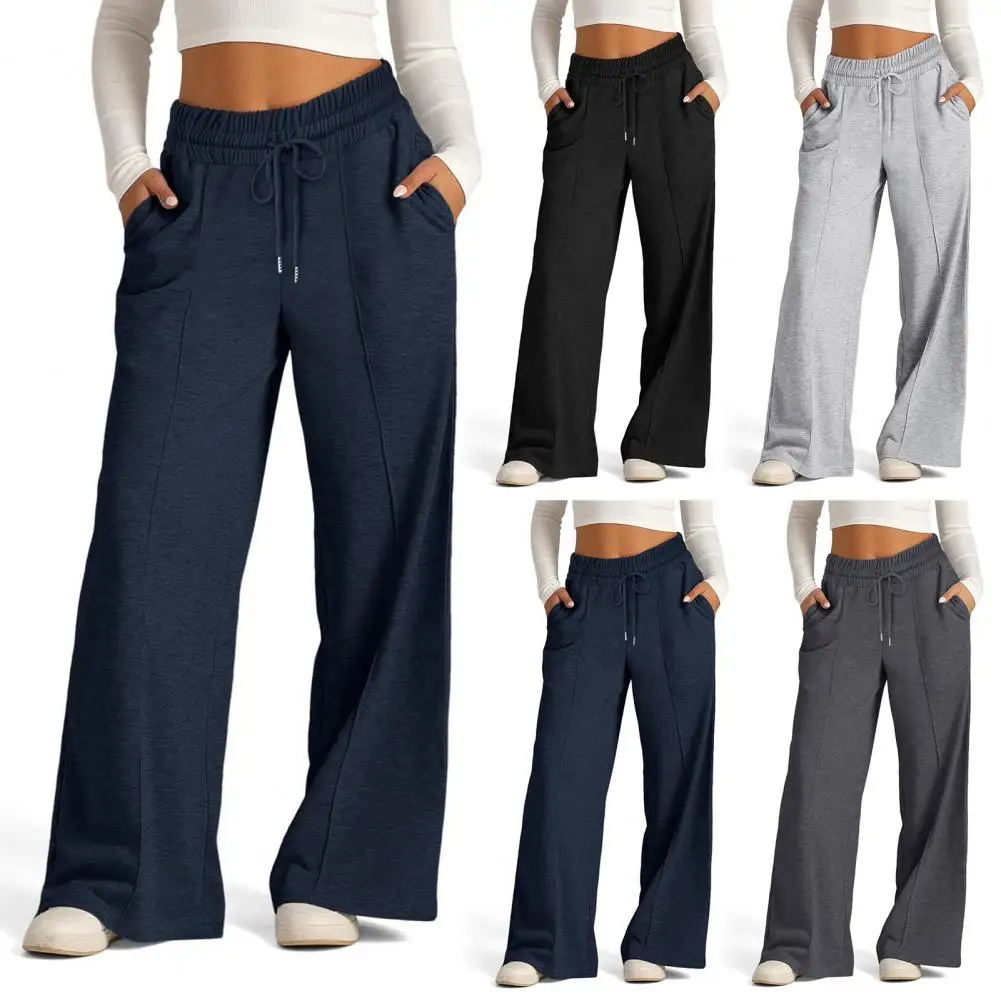 Pantalones de chándal de pierna ancha para mujer, pantalones de chándal de pierna recta, pantalones de chándal de pierna ancha con cintura elástica con cordón para salón