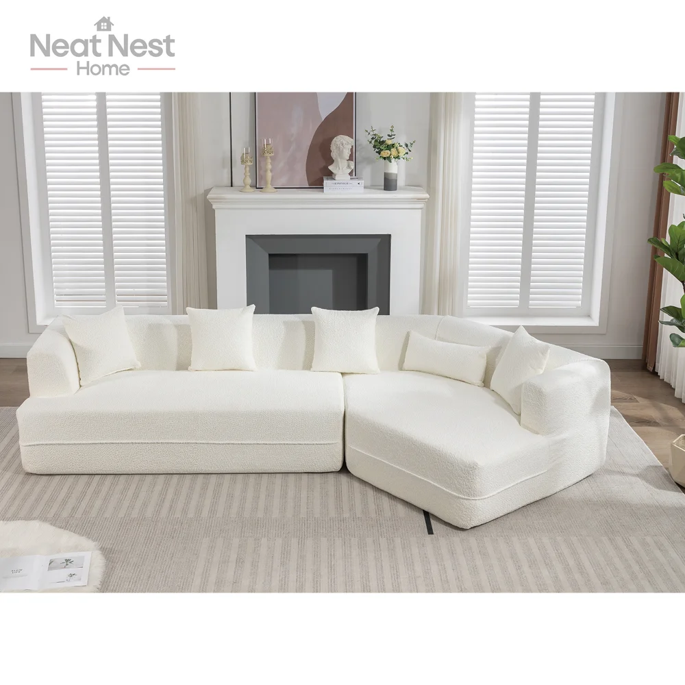 

Sofa Modular Sectional, Modern Minimalist Sofa,128” Comfy Upholstered L Shaped Sofa with 5 Pillows, Anti-Wrinkle Fabric Sofa
