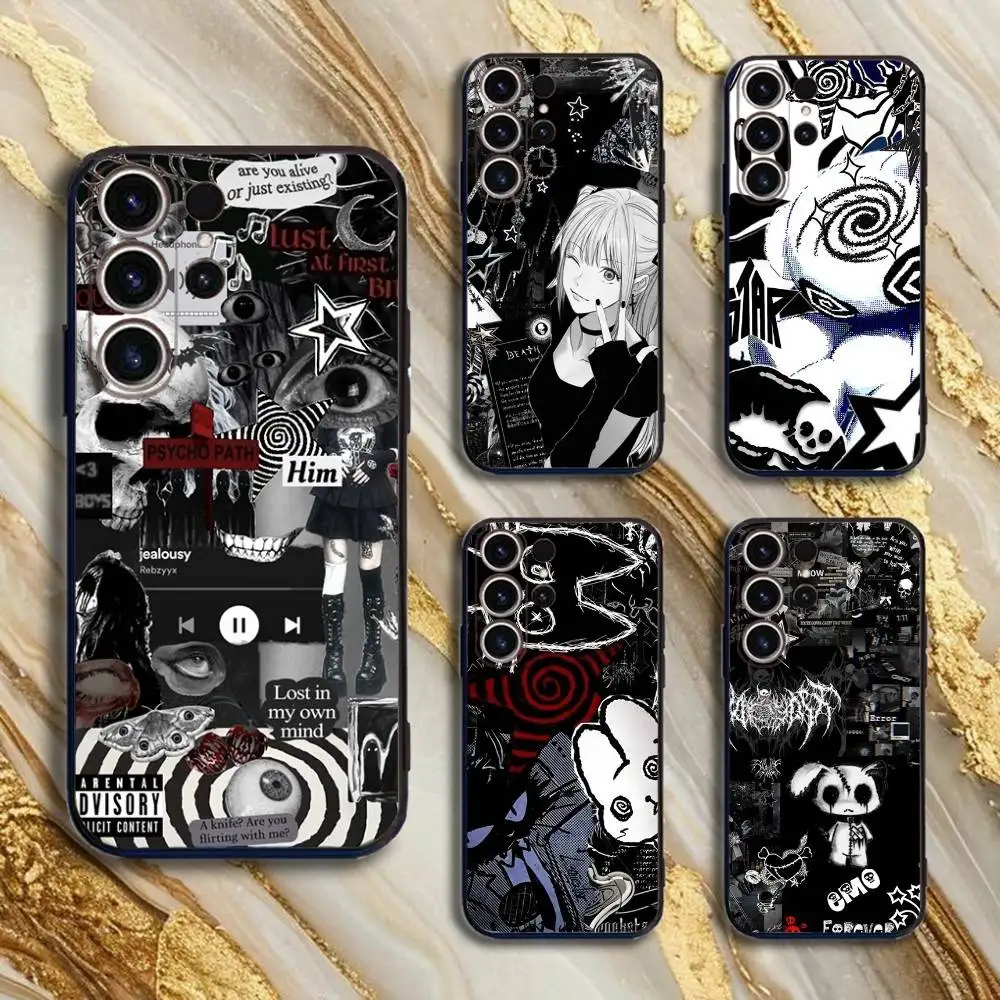 

Love Black And Cute Emo Phone Case For SamsungS25,24,21,22,23,30,Ultra,20,Plus,Fe,Lite,Note,10,9,5G Black Cover