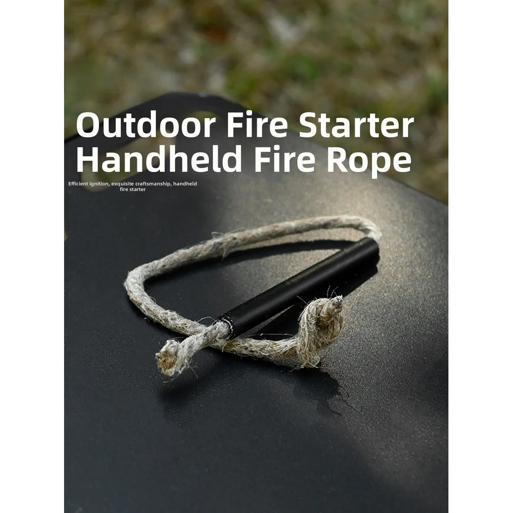 Outdoor Camping Waterproof Fire Starter Made of Waxed Hemp Rope with Ergonomic Aluminum Handle 29cm Tinder Tool