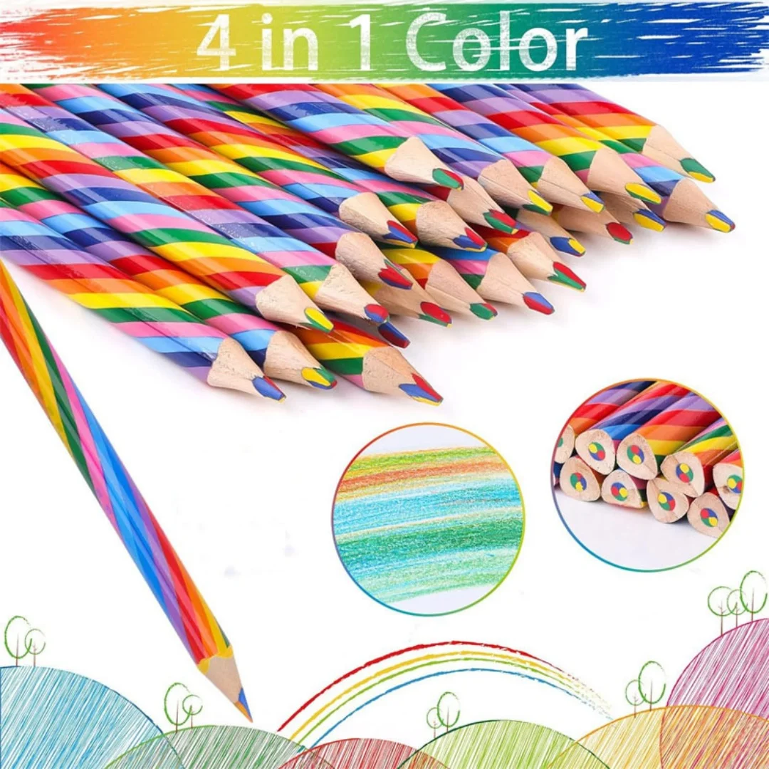

4-in-1 Rainbow Colored Pencils, Multi-color Magic Gradient Pencils for Kids Drawing Art Gift, School Stationery