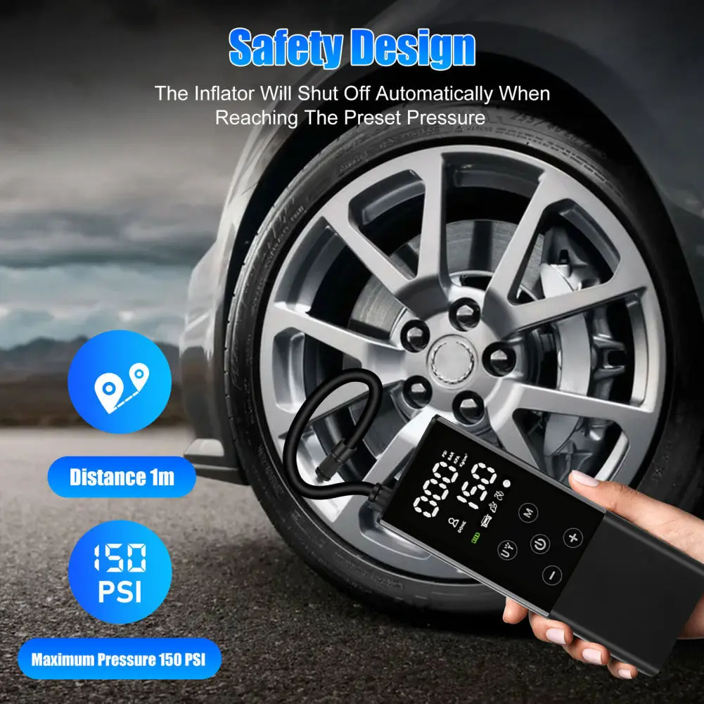 

Car Tire Inflator Smart Digital Display Full-screen Touch Wireless Air Pump Electric Air Compressor With Led Light