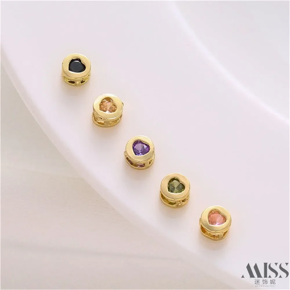 14K الذهب اللون على شكل قلب الخوخ القلب الزركون جولة خزر عازل DIY بها بنفسك فضفاض الخرز اليدوية سوار قلادة مجوهرات اكسسوارات