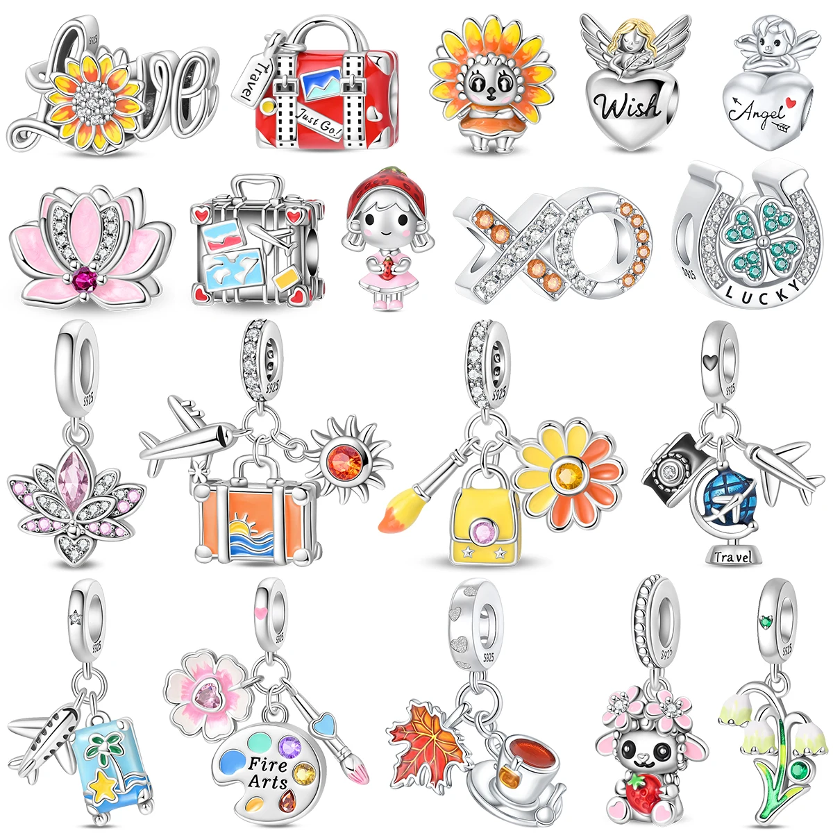 

925 Silver Travel Suitcase Airplane Dangle Charms Explorer DIY Palette Bead Boho Jewelry Fit Bracelet Playful Cartoon Cute Gift
