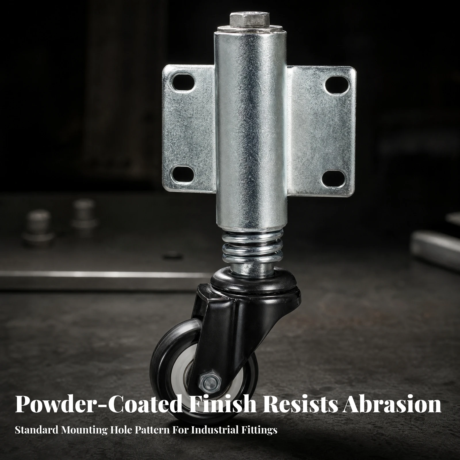 Heavy Duty Spring Loaded Gate Caster Wheel with Metal Mounting Plate for Swivel Door Support Shock Absorbing