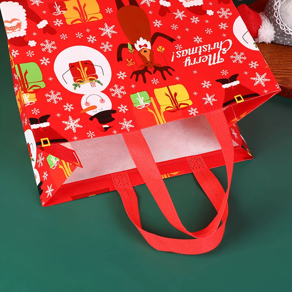 New Year Christmas Non-Woven Fabric Tote Bags Candy Gift Packaging Santa Claus Kids Holiday Happy Year Party Favors