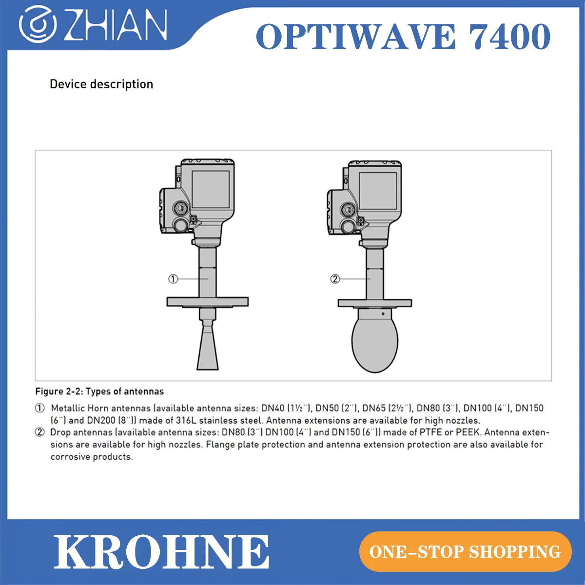 มงกุฎ 24 GHz OPTIWAVE 7400 Radarowy Miernik Poziomu Do Bezkontaktowego Pomiaru Poziomu Cieczy Zracych
