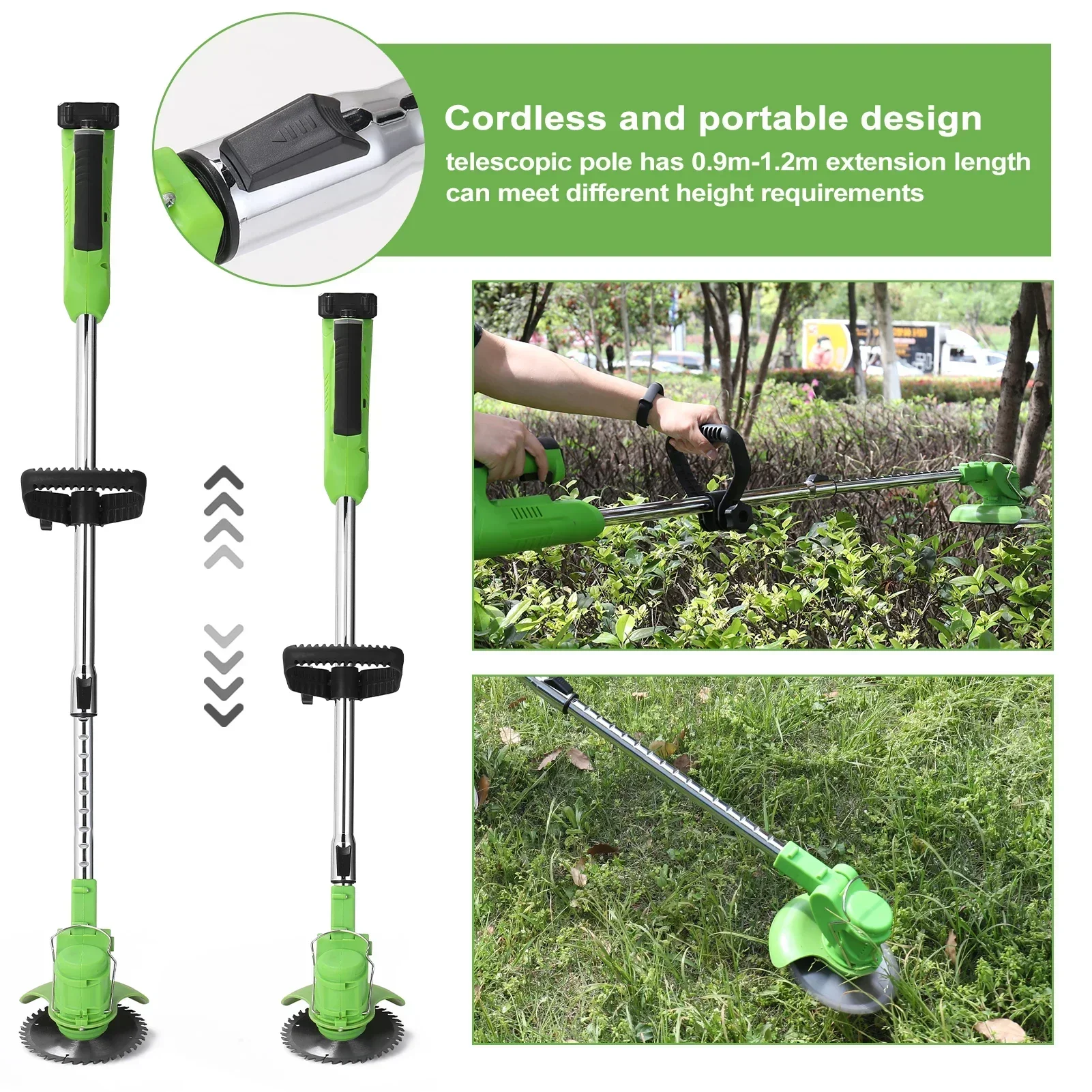 Imagem -05 - Handheld Cordless Cortador de Grama Elétrica Ajustável Grama Trimmer Comprimento Ajustável Cortador Ferramentas de Jardim Doméstico 25000rpm