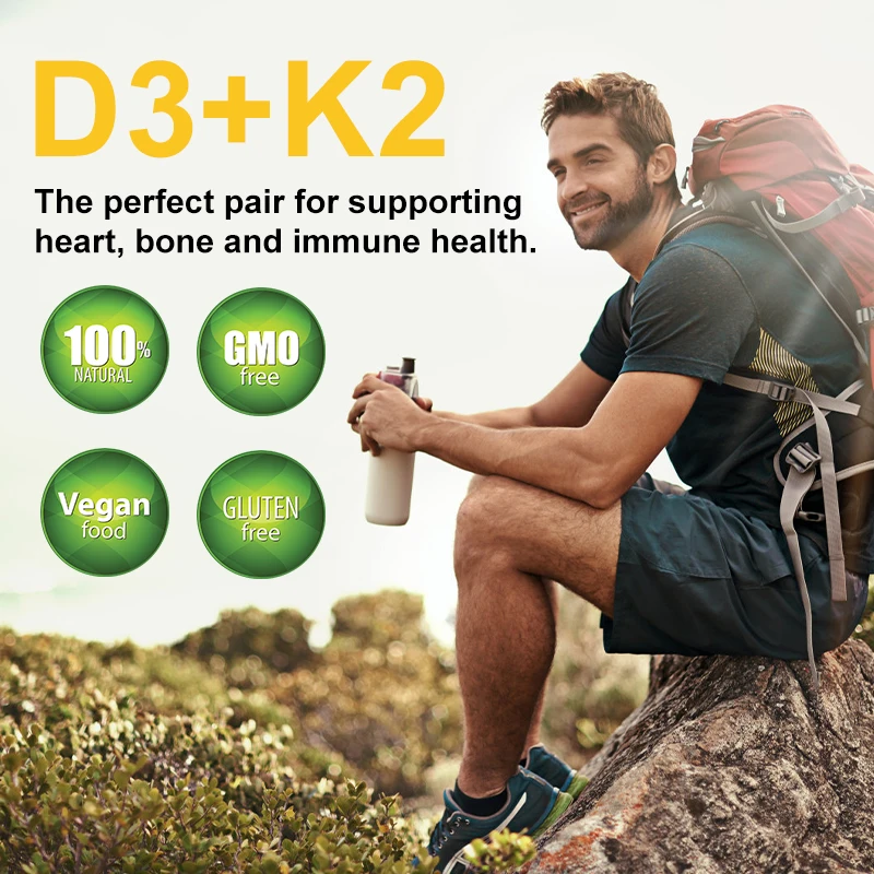 Vitamin D3 K2 Capsules for Strengthening The Heart, Joints and Bones, Internal Circulation, Dental Health and The Immune System