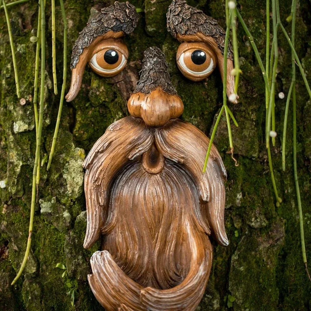 

Resin Face Tree Bark Ghost Face Facial Feature Decoration Easter Outdoor Yard Garden Decoration Outdoor Resin Bird Feeder Jardin