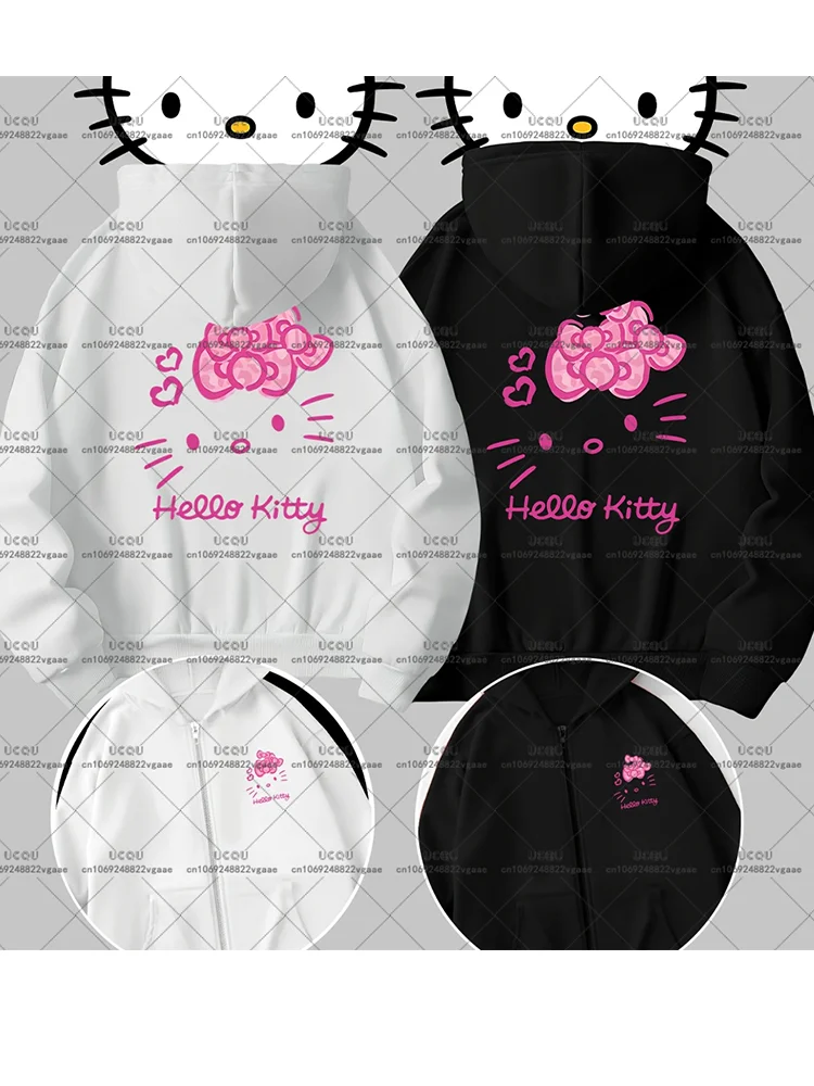 2 шт., белые, черные толстовки для пар «Сестра», пальто Hello Kitty MINISO, повседневный свитшот, подарок, футболка Y2k, верхняя одежда, осень-зима
