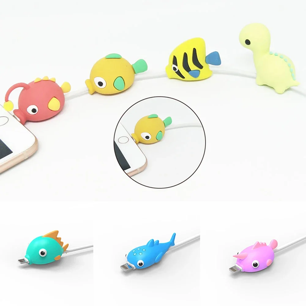 1Pcs Cute Animal Cable Protector Cord Wire Cartoon Protection Mini Silicone Cover Charging Cable Winder For Iphone Charger Cable