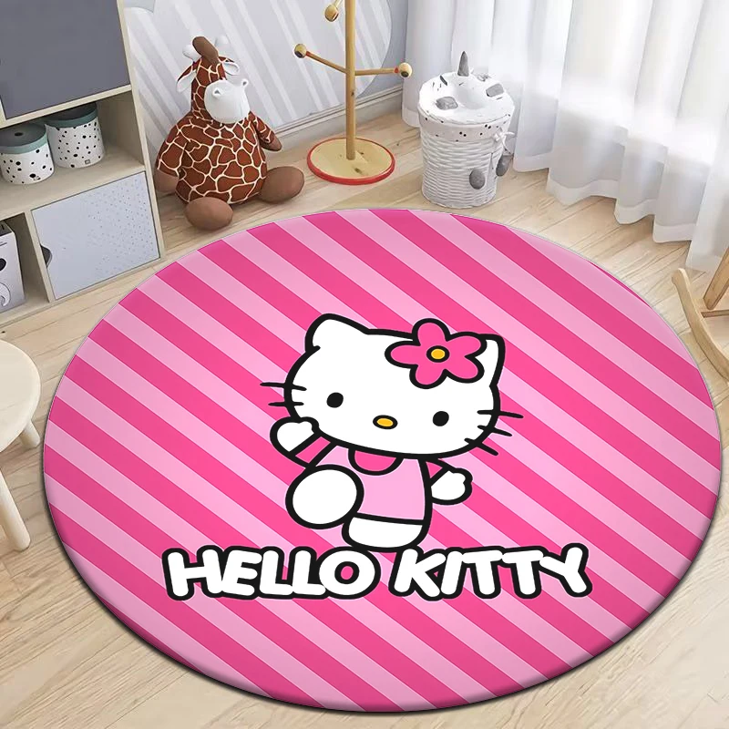 Sanrio HelloKitty Cute Cartoon HD Printed Round Carpet,Balcony Bedroom Living Entrance Door Sofa Seat Non-slip Mat Gift Home Rug