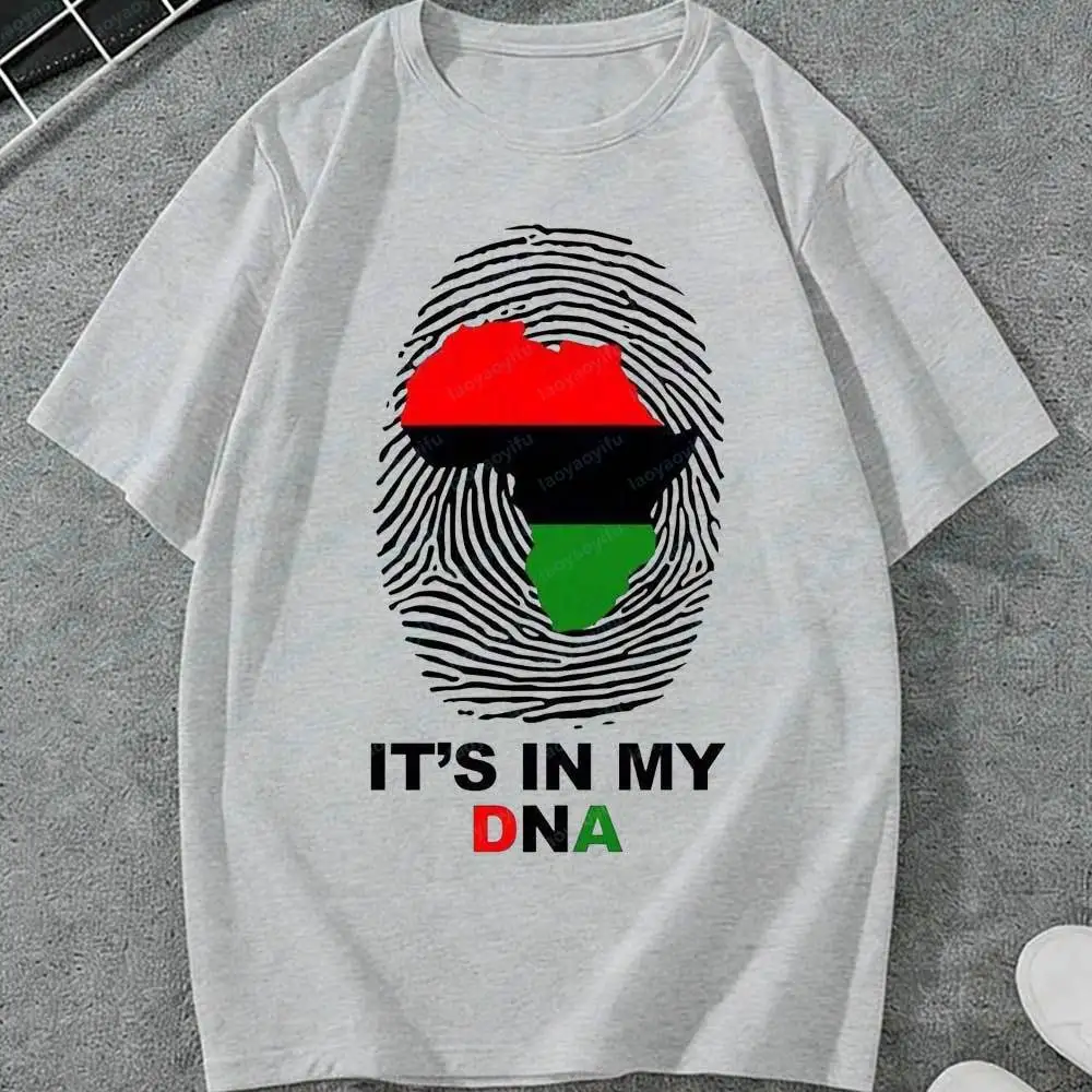 Juneteenth It's in My DNA Graphic T-Shirt African Map Fingerprint Black Pride Cotton Tops for Men Women Juneteenth Gift Apparel