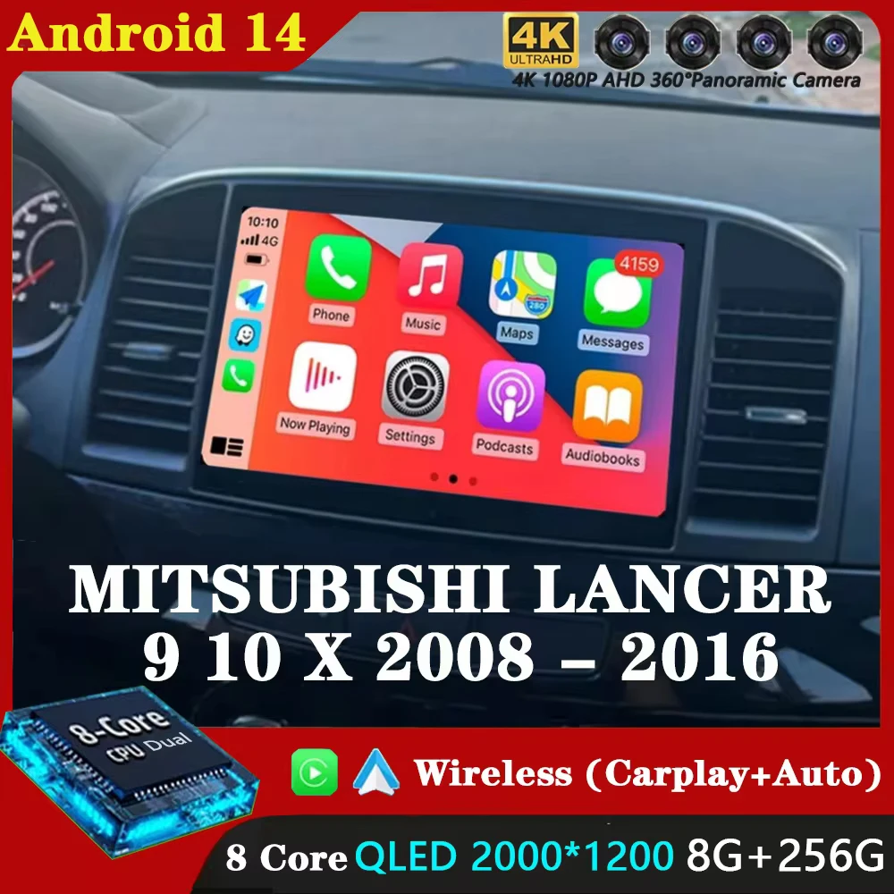 

9Inch Android 14 For MITSUBISHI LANCER 9 10 X 2008 2009 2010 2011 - 2016 Car Radio Stereo Audio GPS Player Carplay Auto Screen