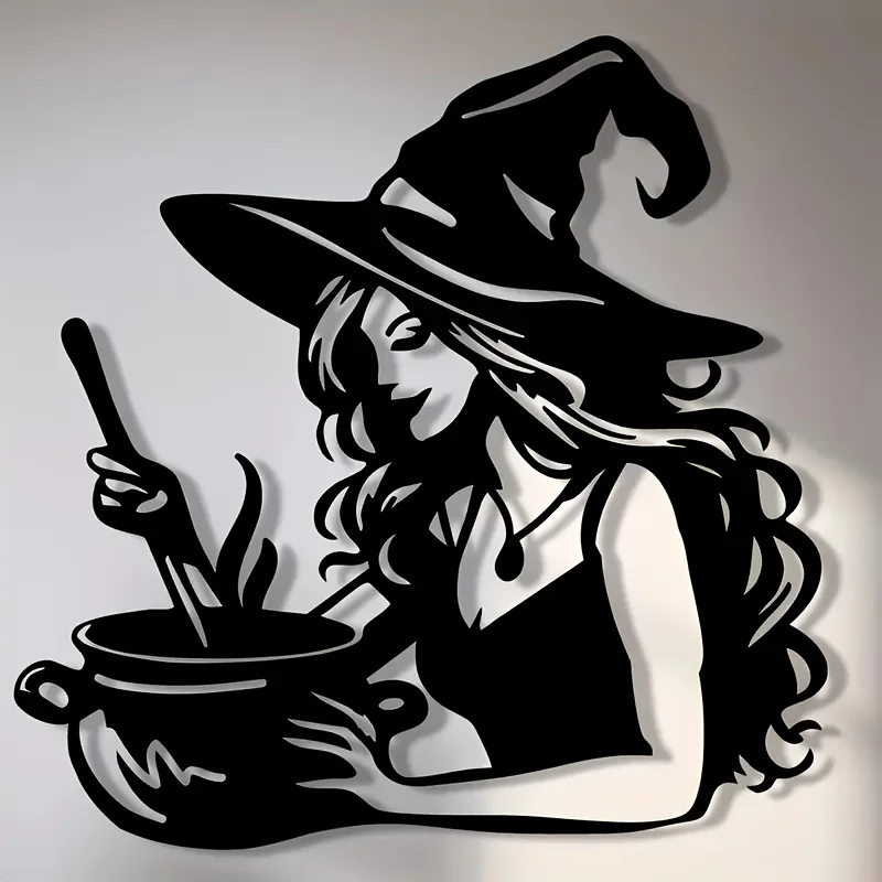 CIFBUY Metal Wall Art Wrought Iron Witch Silhouette Sculpture Potion Fairy Indoor Living Room Home Decor Ornament