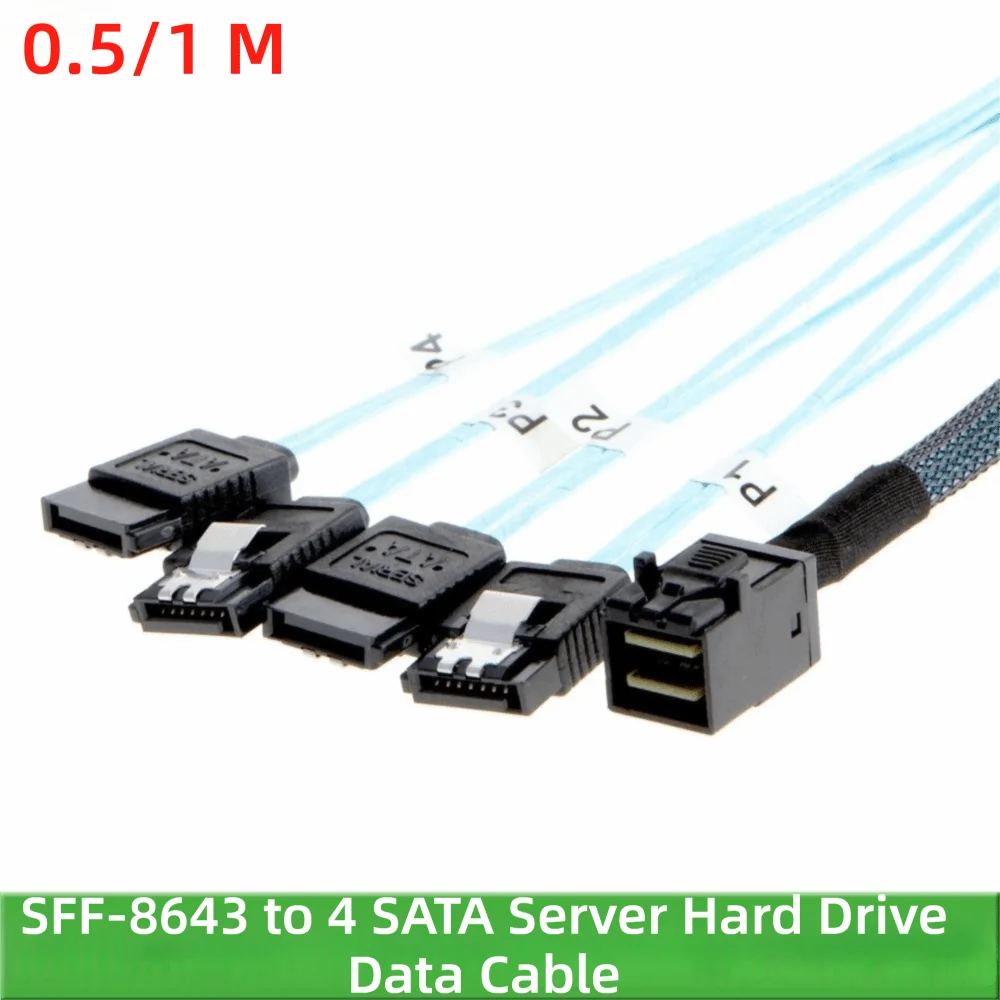 12G Speed HD Mini SAS Cable 0.5m Length 1.0m Length SFF-8643 To SATA Adapter 4 Ports SATA Hard Drive Converter
