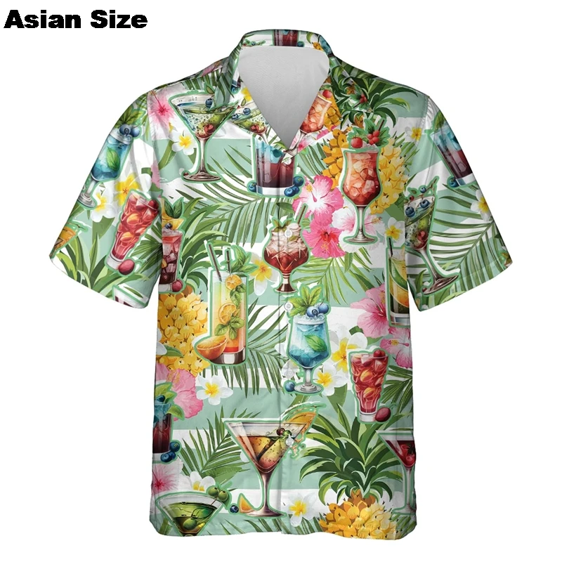 2025 Hawaii Cocktail Shirt For Mens Clothes Drink Juice Summer Shirts Button Clothing Short Sleeve Lapel Blouse Aloha Unisex Top