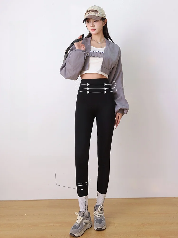 Women's ark Base Layer Pants High Waist Yoga Trousers Thiened Fce Nine Points Tight Fit Winter Casual Pants