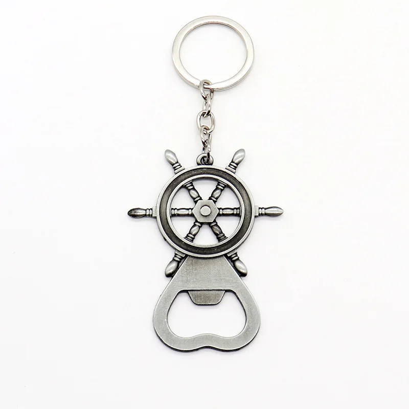 Creative Alloy Ship Rudder Beer Bottle Opener Keychain Personalized Car Keyrings Accessories Backpack Pendants Promotional Gifts