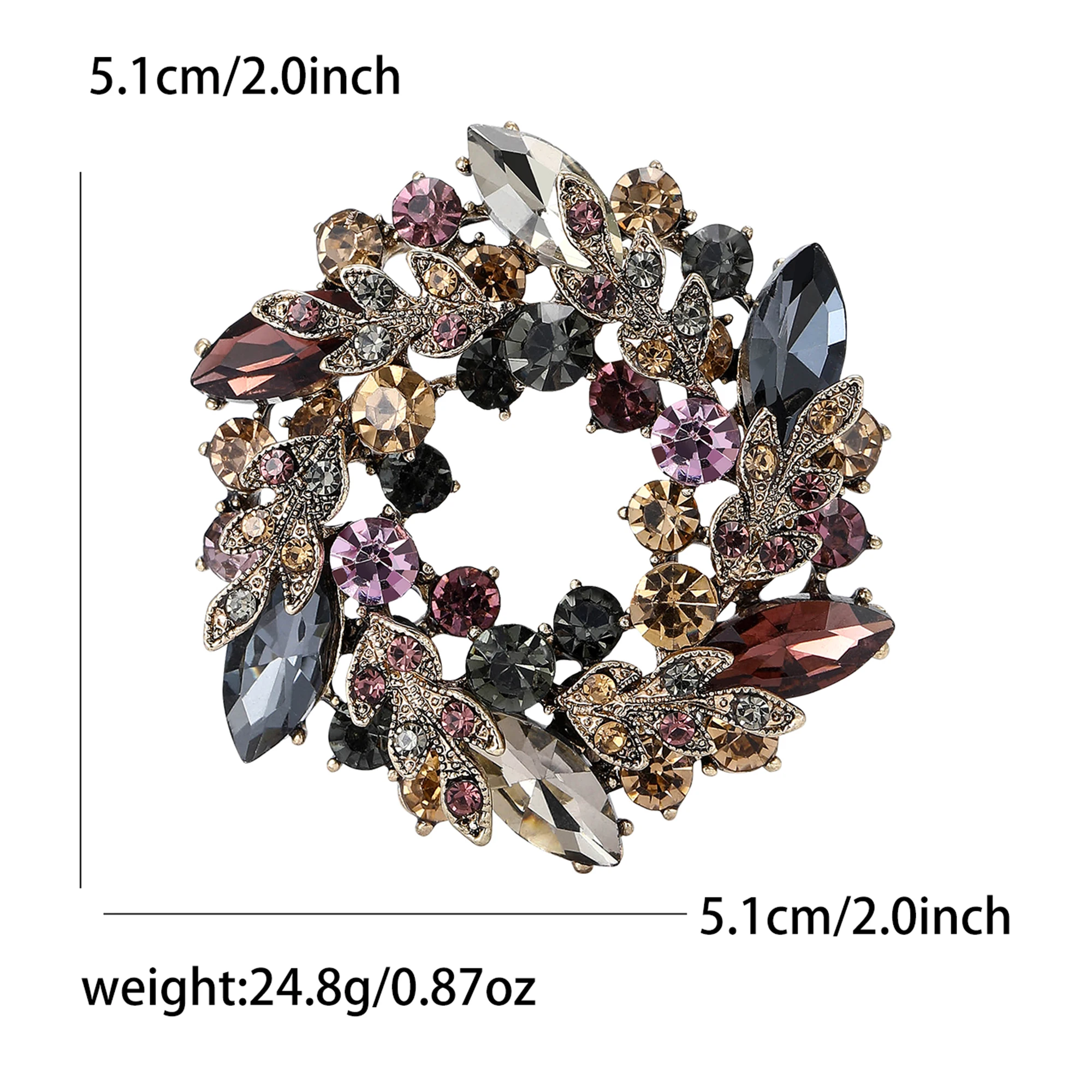 Rhinestone Wreath Brooch for Women Unisex Gemstone Wheat Ear Glass Plant Pin Event Party Backpack Decoration Clothes Accessories
