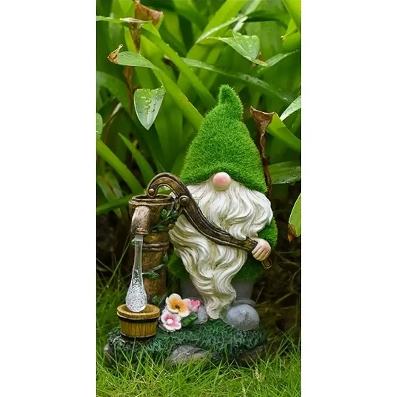 Solar Garden Decoration Solar Light Green Hat Dwarf Resin Statue Garden Statue Decorative Light