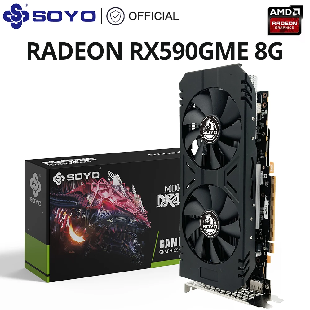 SOYO New AMD Radeon RX590 8G Graphics Card GDDR5 Memory 256Bit PCIE3.0x16 HDMI+DP Gaming GPU Card for Desktop Computers