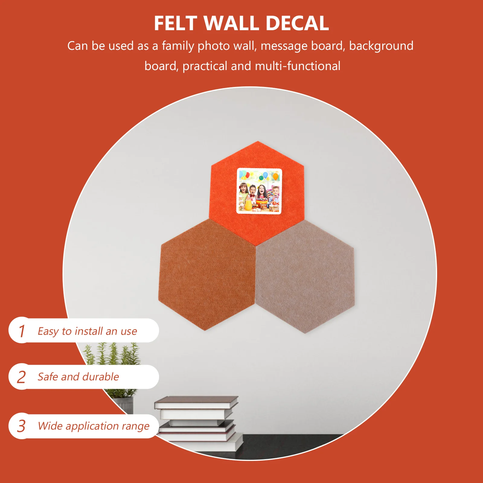 Imagem -06 - Escritório Wall Adhesive Hexagon Board com Boardative Feltro Office Pictures Photo Display Bulletin Board 10 Pcs