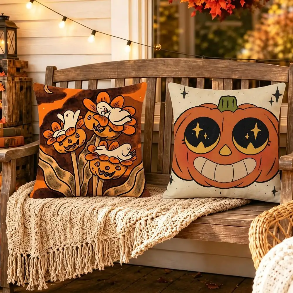 Character Pumpkin Sprite Cushion Cover Pillow Short Plush Scary Creepy Cushion for Living Room Sofa Halloween Holiday Gift