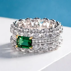 Huitan Temperament Green Cubic Zirconia Rings Geometric Shaped Fashion Luxury Wedding Party Women's Rings 2022 Trendy Jewelry