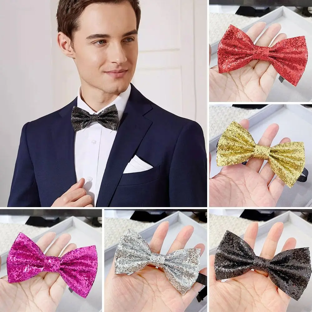 Shiny Paillette Sequins Bowtie Dance Bowknot Adjustable Men Suit Lapel Flower Neck Decoration Stage Performance Tie Necktie Bows